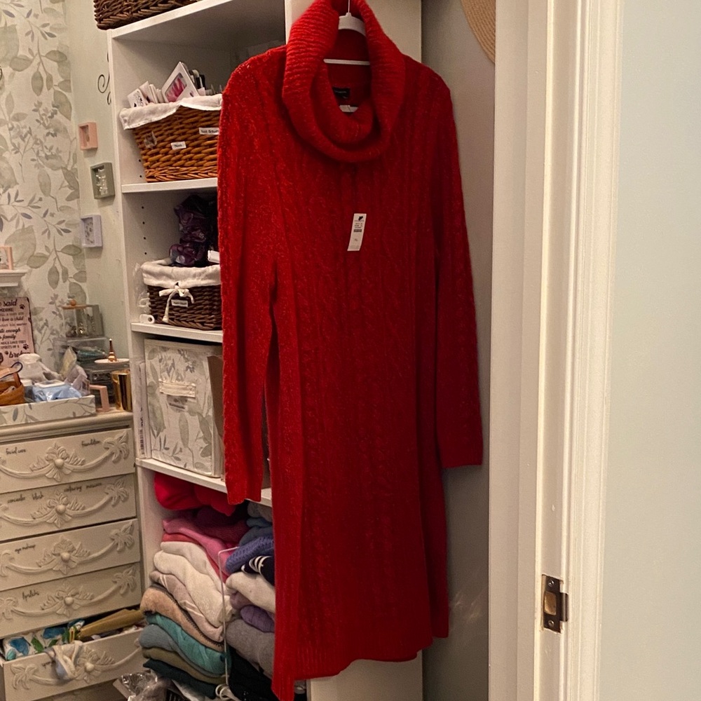 Talbots Vibrant Red Cowl Neck Sweater Dress